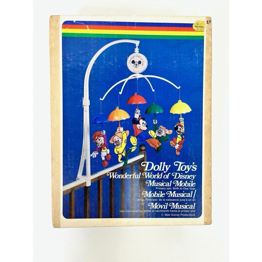 Vtg 1970s Dolly Toy Disney Musical Baby Nursery Mobile Mickey Mouse Box WORKS